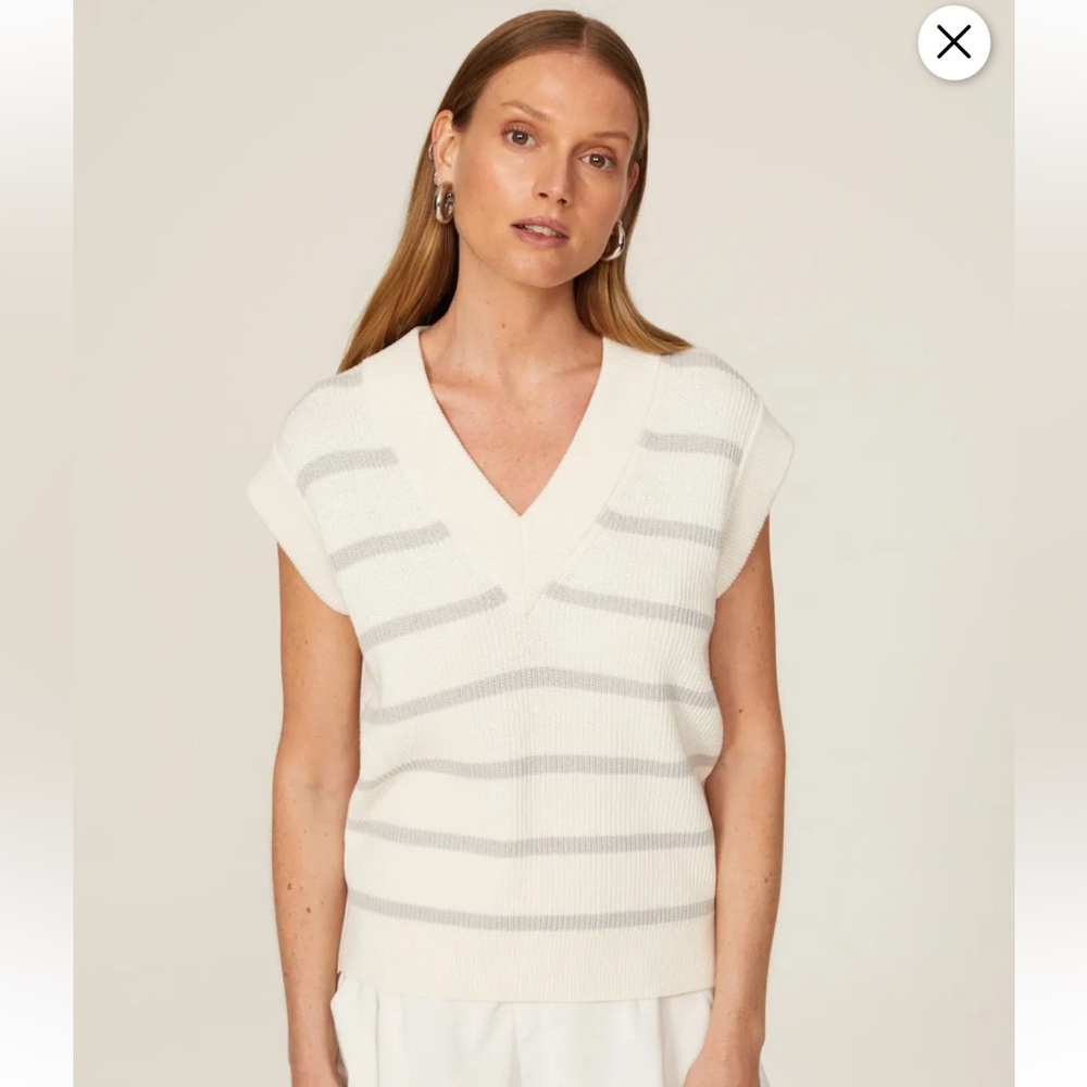 Hugo Boss Fabluna Sweater Vest Chunky Size M Cream Winter Spring White Gray